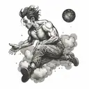 man falling towards the clouds from the sky filled with stars  tattoo design idea