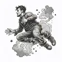 man falling towards the clouds from the sky filled with stars  tattoo design idea