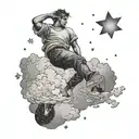 man falling towards the clouds from the sky filled with stars  tattoo design idea