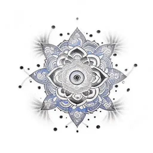 black spirals with blue lotuses tattoo design idea