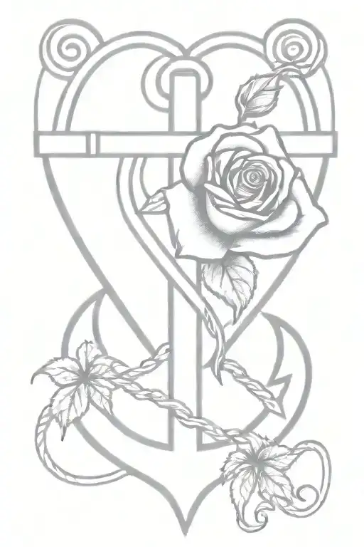A minimalist tattoo design of a heart-shaped anchor intertwined with a rose tattoo design idea