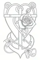 A minimalist tattoo design of a heart-shaped anchor intertwined with a rose tattoo design idea