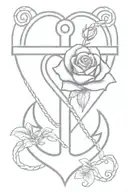 A minimalist tattoo design of a heart-shaped anchor intertwined with a rose tattoo design idea