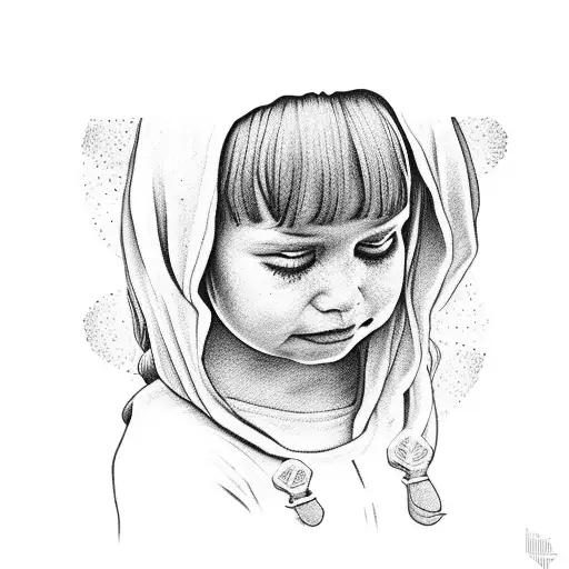 little girl crying to Jesus tattoo design idea
