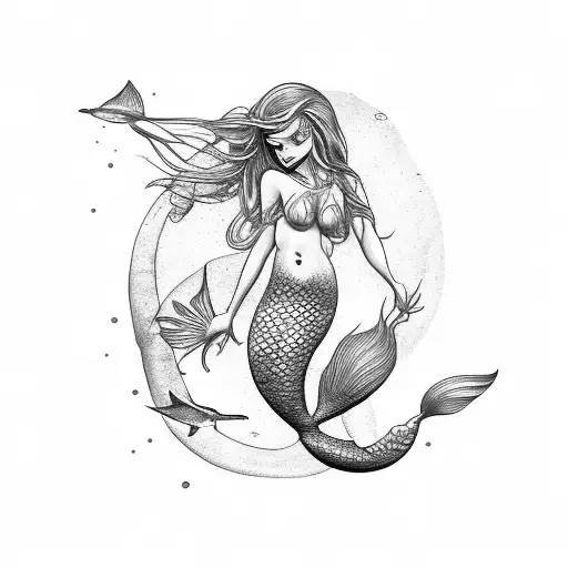 Young Mermaid Tattoo Design Download High Resolution Digital Art PNG  Transparent Background Printable SVG Tattoo Stencil - Etsy