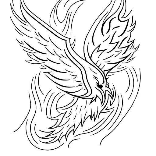 A minimalist tattoo of a phoenix rising from flames tattoo design idea