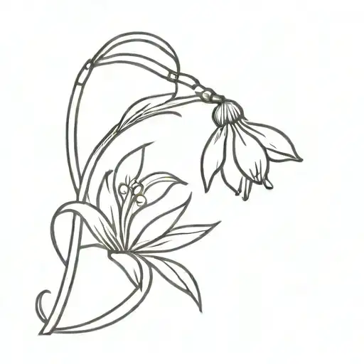 A minimalist tattoo design of a snowdrop flower intertwined with a whistle, symbolizing love for coaching and training tattoo design idea