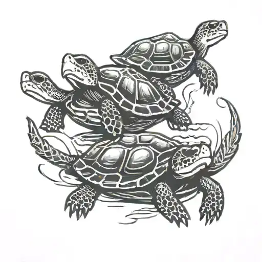 3 turtles swimming together tattoo design idea