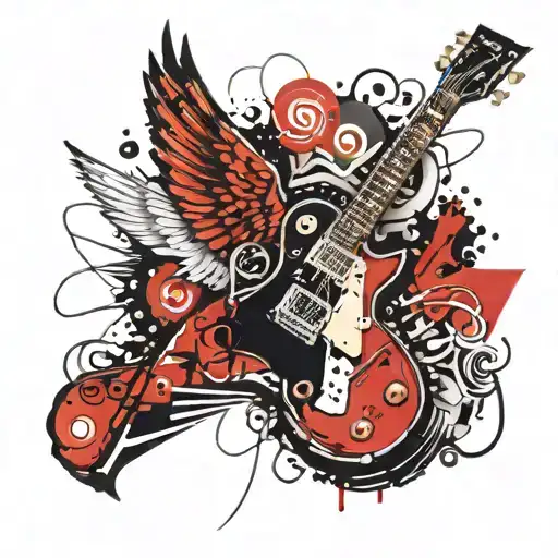 les paul guitar with angel wings surrounded tattoo design idea