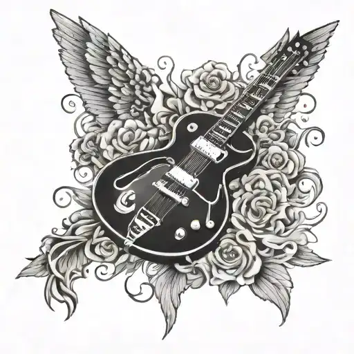 les paul guitar with angel wings spread wide tattoo design idea