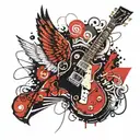les paul guitar with angel wings surrounded tattoo design idea