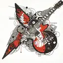 les paul guitar with angel wings surrounded tattoo design idea