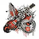 les paul guitar with angel wings surrounded tattoo design idea
