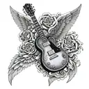 les paul guitar with angel wings spread wide tattoo design idea