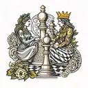 queen chess king chess piece featuring elements like trees tattoo design idea