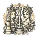 queen chess king chess piece featuring elements like trees tattoo design idea