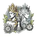 queen chess king chess piece featuring elements like trees tattoo design idea