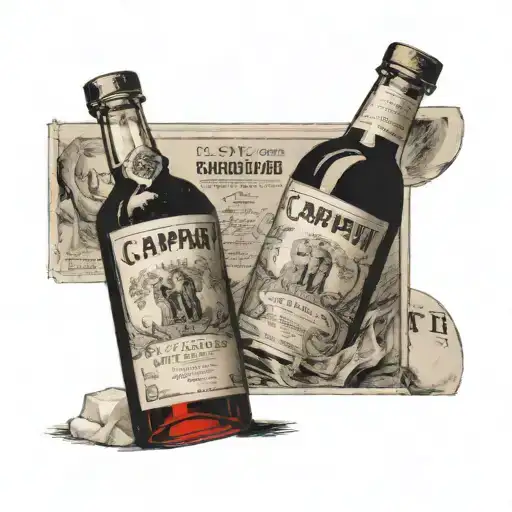 Campari bottle with a W on the label and birth and death data (1934, 2023). Next to that a glass filled with ice tattoo design idea