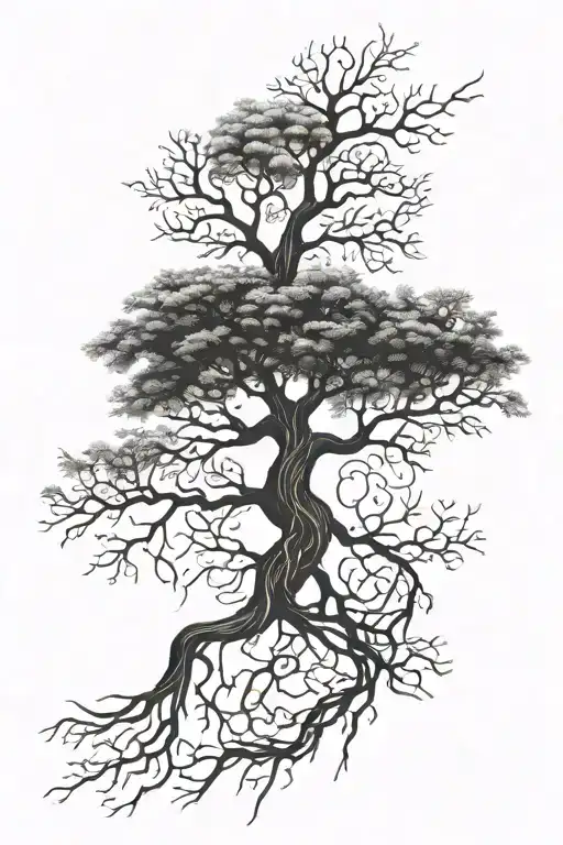 a tree whose roots turn into a DNA helix tattoo design idea