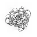 An intricate black and grey design showcasing a blooming flower vine intertwined with a winding road tattoo design idea