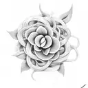 An intricate black and grey design showcasing a blooming flower vine intertwined with a winding road tattoo design idea