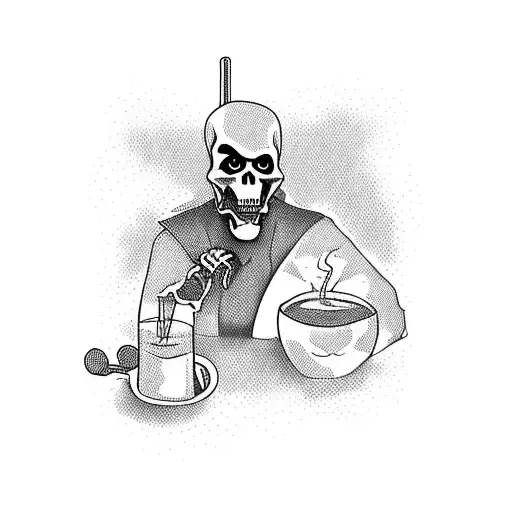 Grim Reaper in Hawaiian t-shirt with cocktail and he said "Stress is real killer" tattoo design idea