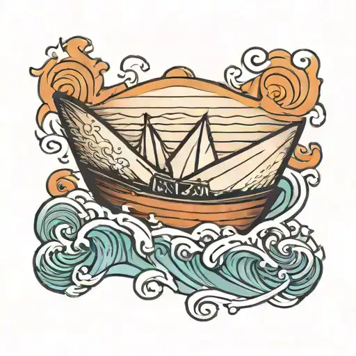 paper boat on waves arm band tattoo tattoo design idea