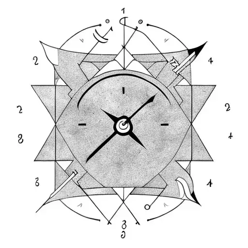 arrow with clock in the middle and karma symbol at the end of the arrow  tattoo design idea
