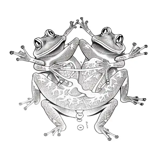 A group of three frog samurais, posing in style, black and white, medieval, tatto, ink tattoo design idea