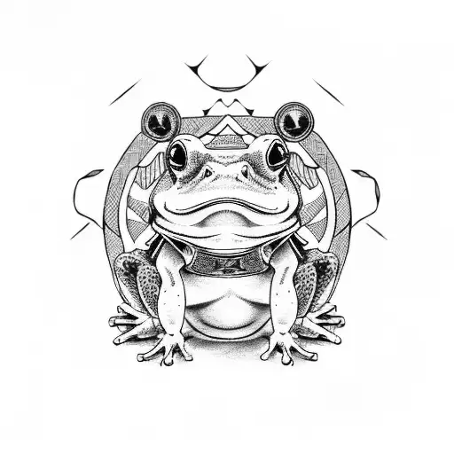 Three samurai frogs, posing in style, medieval, tatto, ink tattoo design idea