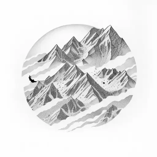 mountain range that turns into sea and scuba diving tattoo design idea