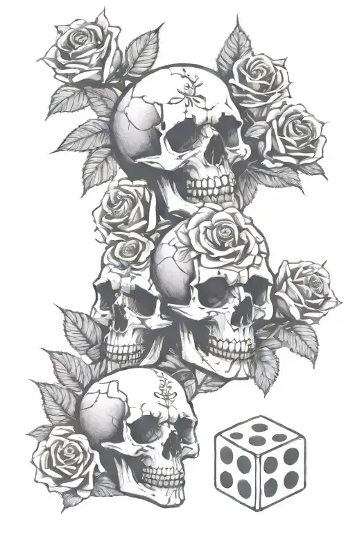 skulls roses dice tattoo design idea