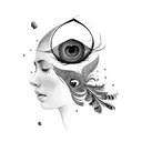 Embed love with flute , peacock feather , camera , peace , water drop and inifinite  tattoo design idea