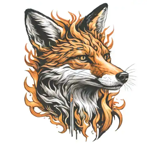fox in the flame burns tattoo design idea