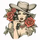 beautiful young girl, finger on lip, Chicano style, cards, car, rose tattoo design idea