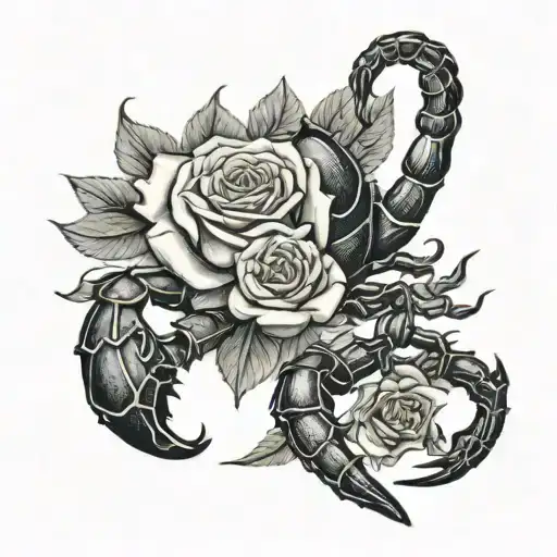 scorpion with a rose of dollar bills tattoo design idea
