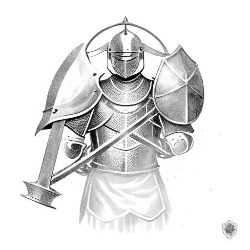 Knight with a sword, helmet, and shield. Touches of the sport of bowling tattoo design idea