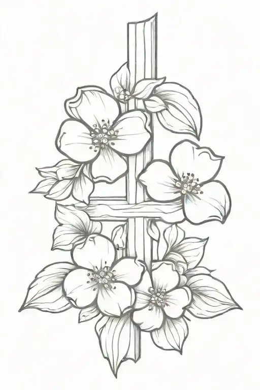 cross with dogwood flowers wrapped tattoo design idea