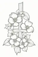cross with dogwood flowers wrapped tattoo design idea