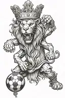 old English lion wearing a crown with a soccer ball tattoo design idea