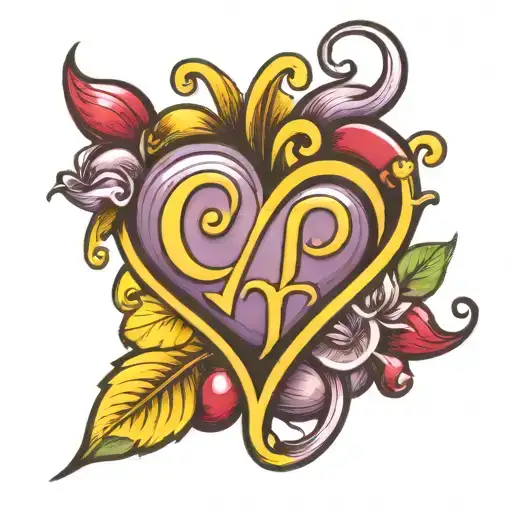 Yellow heart and Red onion tattoe which contain four capital alphabets A,Z,Y & M tattoo design idea
