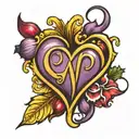 Yellow heart and Red onion tattoe which contain four capital alphabets A,Z,Y & M tattoo design idea