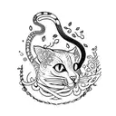 A dotwork tattoo of a cat and a snake in a Last of Us inspired setting tattoo design idea
