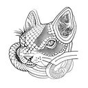 A dotwork tattoo of a cat and a snake in a Last of Us inspired setting tattoo design idea