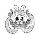 A dotwork tattoo of a cat and a snake in a Last of Us inspired setting tattoo design idea