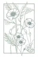 geometric shapes, abstract marbling, poppies, dogwood flowers, fern fronds and triangles  tattoo design idea