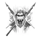 warrior with weapons tattoo design idea