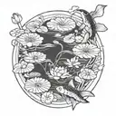 A serene pond scene with lily pads and koi fish tattoo design idea