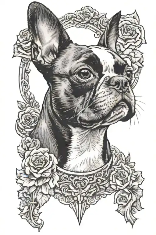 Boston Terrier with tongue out memorial tattoo design idea