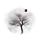 crescent planet mars with trees tattoo design idea
